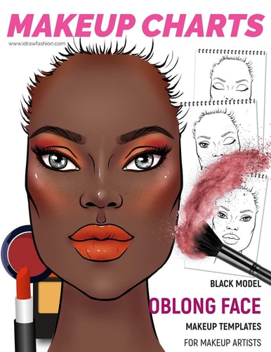 Makeup Charts - Face Charts for Makeup Artists Black Model - OBLONG Face Shape