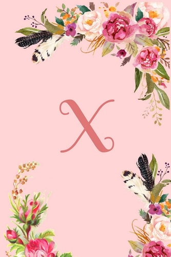 Monogram Initial Letter X Notebook for Women and Girls Pink Floral Notebook