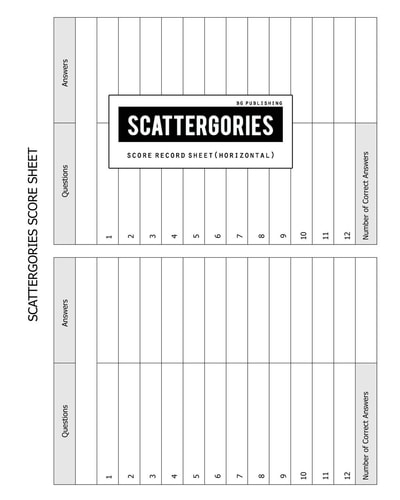 BG Publishing Scattergories Score Sheet Scattergories Game Record Keeper for Keep Track Of Who's Ahead In Your Favorite Creative Thinking Category Based Party Game (Horizontal)