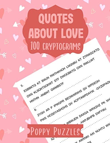 Quotes About Love 100 Cryptograms Hints and Answer Key Included Adult Teen Puzzle Activity Book