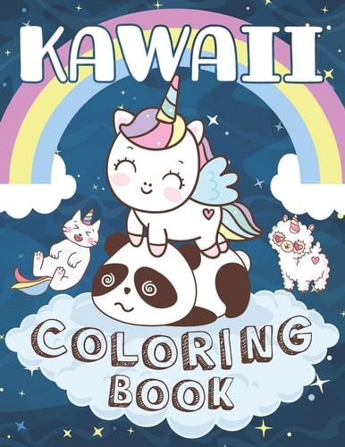 Kawaii Coloring Book Cute Kawaii Animals Unicorns Dinosaurs Fruits Coloring Book for Kids Girls and Boys of All Ages !