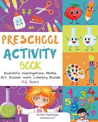 Preschool Activity Book Scientific Investigation, Math, Art, Scissor Work, Literacy Bundle 3-6 Years