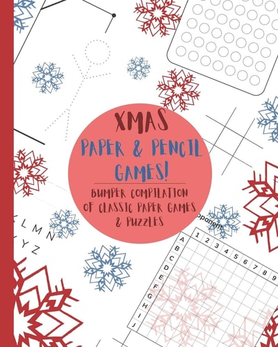 Xmas Paper & Pencil Games! Cute Christmas Winter Snowflake Snowmen Travel & Activity Game Book with Game Instructions! Features 4 in a Row, Hangman, Hexagon Game Sims, Sea Battle, Tic Tac Toe & Dots & Boxes & Mazes