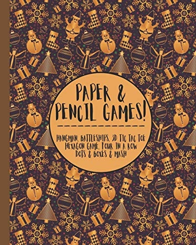 Paper & Pencil Games! Cute Christmas Winter Snowflake Snowmen Travel & Activity Game Book with Game Instructions! Features 4 in a Row, Hangman, Hexagon Game Sims, Sea Battle, Tic Tac Toe & Dots & Boxes & Mazes