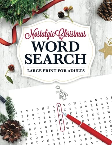 Nostalgic Christmas Word Search LARGE PRINT for Adults Holiday Puzzle Book with Illustrations & Answers