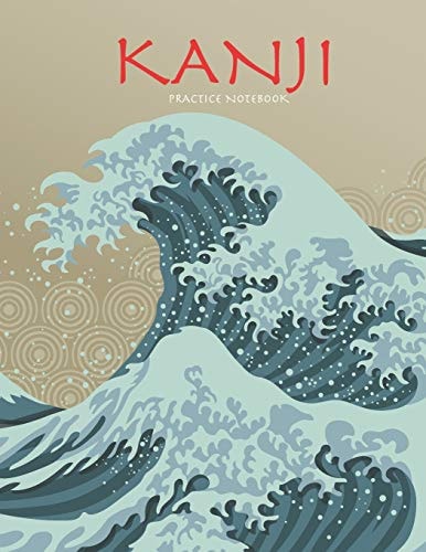 Kanji Practice Notebook Beautiful Wave Cover - Genkouyoushi Notebook - Japanese Kanji Practice Paper Calligraphy Writing Workbook for Students and Beginners