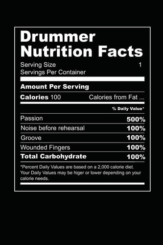 Drummer Nutrition Facts Grab This Product for a Drummer Who Wants to Share His Nutrition Facts with Everyone. This Is the Diet of a Musician. 6 X 9 Inches - 100 Pages