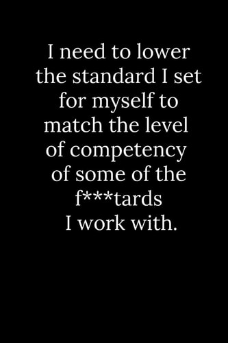 I Need to Lower the Standard I Set for Myself to Match the Level of Competency of Some of the F***tards I Work With.