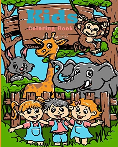 Large Print Color Kids Coloring Book Jungle Animals and Great Gift for Boys & Girls, Ages 4-8