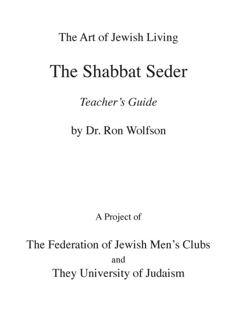 Shabbat Seder Teachers Guide