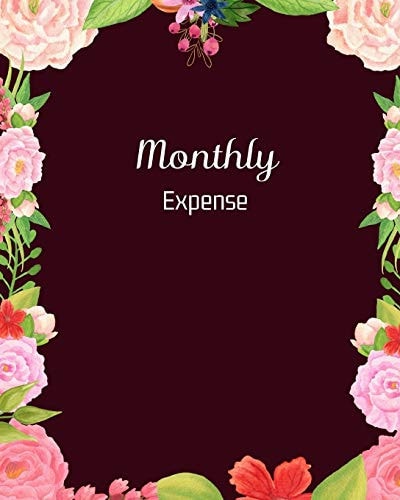 Monthly Expense Burgundy Pink Red Peony Banquet Cover (8 X 10 Inches) 102 Pages