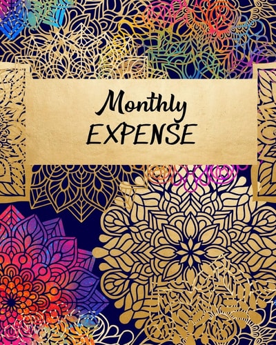Monthly Expense Colorful Navy Purple Gold Pink Mandala Design Cover (8 X 10 Inches) 102 Pages Monthly Expense Tracker