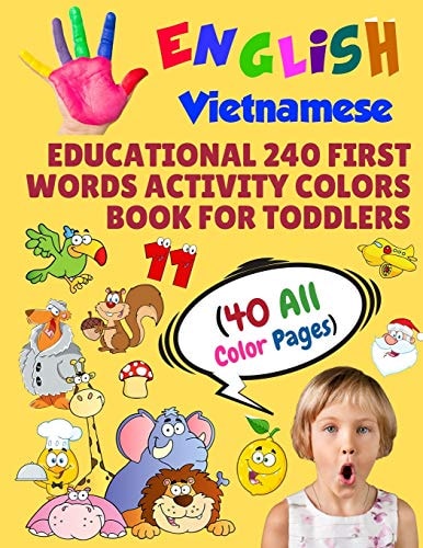 English Vietnamese Educational 240 First Words Activity Colors Book for Toddlers (40 All Color Pages) New Childrens Learning Cards for Preschool Kindergarten and Homeschool