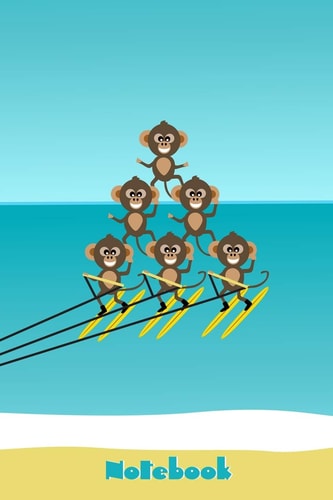 Cheerful Chimps Champion Waterskiing Formation Team Notebook Cute Funny Monkeys Who Love Their Ocean Watersports! Each Page Is Headed Up with Subject and Date Boxes to Easily Organise and Reference Your Notes