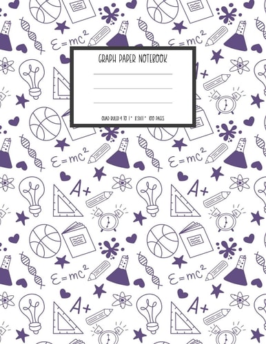 Graph Paper Notebook 1/2 Inch Squares for Girls - Purple and White