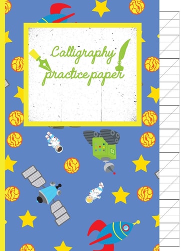 Calligraphy Practice Paper Gifts for Space Lovers; Cute & Elegant Havelock Blue Astronaut Hand Writing Workbook with Practice Sheets for Adults & Kids to Write In.