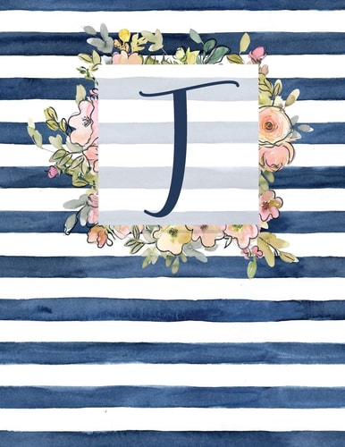 T Letter T Monogram Initial Notebook - 8.5" X 11" - 100 Pages, Dot Bullet Grid Pages- Watercolor Floral Notebook
