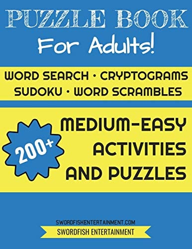 Puzzle Book For Adults Word Search, Sudoku, Cryptograms, Scrambles 200+ Activities