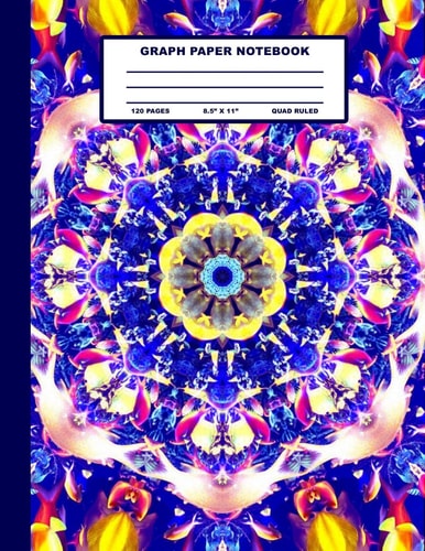 Graph Paper Notebook Blue Yellow Mandala Cover Design - Quad Ruled - 120 Pages - 8.5" X 11" - Matte Finished Soft Cover