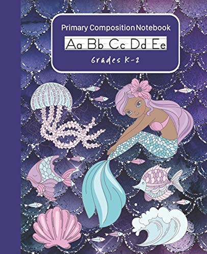 Mermaid Primary Composition Notebook K-2 Handwriting Practice Paper Dashed Mid-Line With Drawing Doodling Space At The Top of Each Page