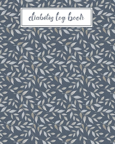 Diabetes Log Book Record Daily Glucose Readings - Two Year Blood Sugar Tracker - Blue/Silver Leaf Design - Note Pages and BONUS Coloring Pages!