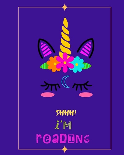 Shhh! I'm Reading 8" X 10" Cover 100 Pages Cute Colorful Unicorn Blue Cover (Best Gift for Book Lovers)