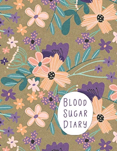 Blood Sugar Diary Track Important Diabetes Information Daily - One-Year Log - Peach Purple Flower Design - BONUS Coloring Pages!