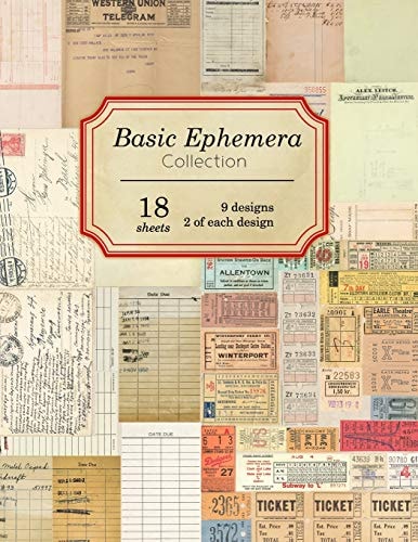 Basic Ephemera Collection 18 Sheets - 9 Designs - 2 of Each Design