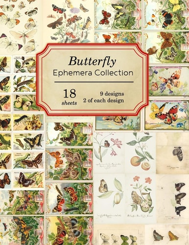Butterfly Ephemera Collection 18 Sheets - 9 Designs - 2 of Each Design