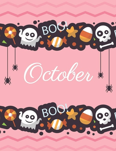 October Boo Boo Halloween Pink Cover and Dotted Pages, Extra Large (8. 5 X 11) Inches, 110 Pages, White Paper