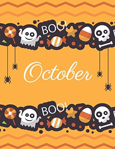October Boo Boo Halloween Orange Cover and Dotted Pages, Extra Large (8. 5 X 11) Inches, 110 Pages, White Paper