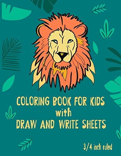 Coloring Book for Kids with Draw and Write Sheets 3/4 Inch Ruled Animal Color Book & Handwriting Papers with Space for Drawing