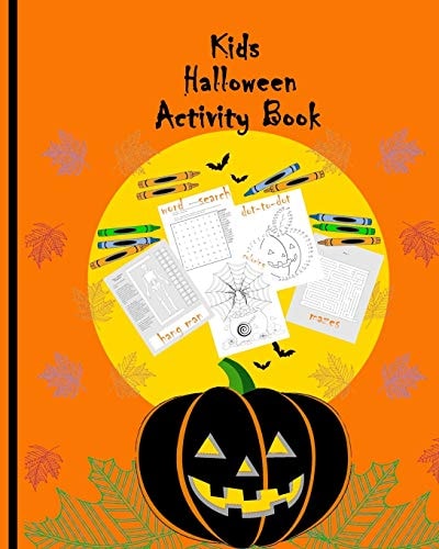 Kids Halloween Activity Book Brain Teaser for Kids Simple Word Search Puzzles Coloring Pages Dot-To-dot Drawings Hang Man Skeleton