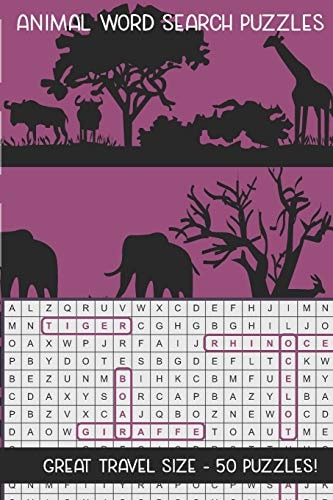 Animal Word Search Puzzles Great Travel Size, 50 Seek and Find, Word Circle Pencil Puzzles for Kids and Adults