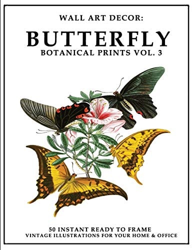 Wall Art Decor Butterfly Botanical Prints Vol. 3: 50 Instant Ready to Frame Colorful Butterfly Illustration Art Prints for Your Home & Office Decor