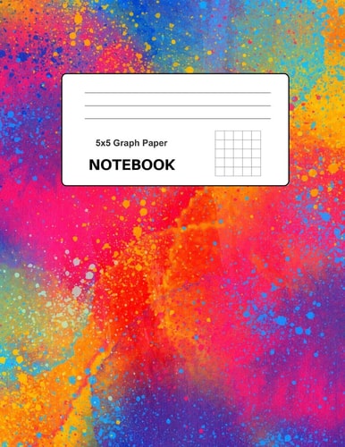 5x5 Graph Paper Notebook 8. 5 X 11 Inches - 100 Pages Quad Ruled - Colorful Paint Spray Pink Yellow Orange Blue Cover - Perfect for Everyone -