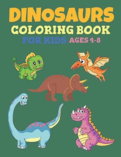 Dinosaur Coloring Book For Kids Ages 4-8 Dinosaur Coloring Book Picture, Birthday Party Activity, Beautiful Hand Drawn Book Style With 40 Coloring Pages,8 1/2 X 11 Inches, Black and White Outline, Dino Coloring Book Pages, Dinosaur Activity
