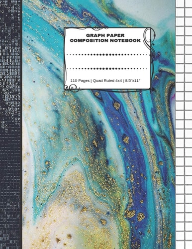 Graph Paper Composition Notebook 110 Pages - Quad Ruled 4x4 - 8.5" X 11" Marble Large Notebook with Grid Paper - Math Notebook For Students