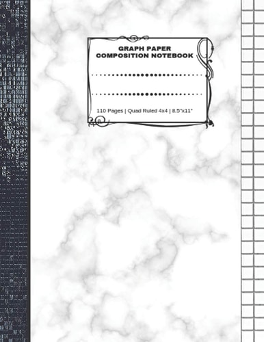 Graph Paper Composition Notebook 110 Pages - Quad Ruled 4x4 - 8.5" X 11" Marble Large Notebook with Grid Paper - Math Notebook For Students