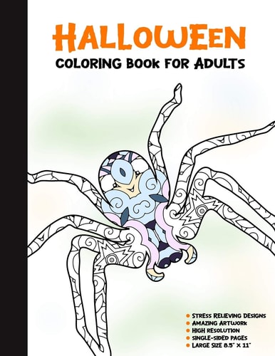 Halloween Coloring Book for Adults 50 Halloween Illustrations Printed On One Side, Safe For Markers - Fun Craft Activity Gift - Stress Relieving Designs