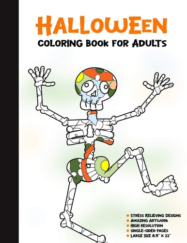 Halloween Coloring Book for Adults 50 Halloween Illustrations Printed On One Side, Safe For Markers - Fun Craft Activity Gift - Stress Relieving Designs