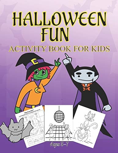 Halloween Fun Activity Book Ages 5-7 Connect The Dots - Spot The Difference - Maze - Word Search - Dot to Dot - Word Search for Kids - Kids Activities - Mazes For Kids - Halloween Fun - Monsters - Witches - Bats - Spiders