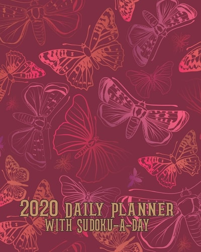 2020 Daily Planner with Sudoku a Day Red Pink Butterflies Planning by Day Calendar Jan-Dec 2020