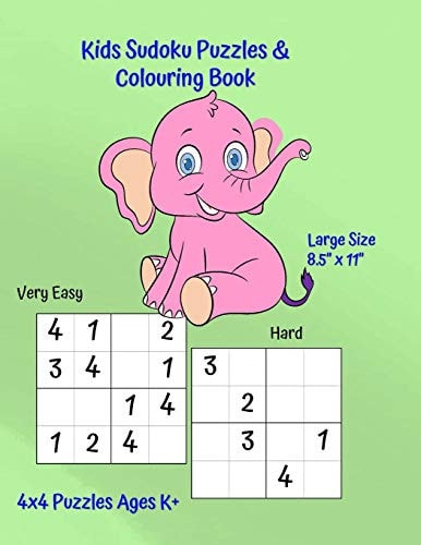 Kids Sudoku Puzzles and Colouring Book Large 8. 5 X 11 Size Puzzle Book - 60 Mixed Ability Squares - Cute Animal Figures to Color - Super Glossy Cover
