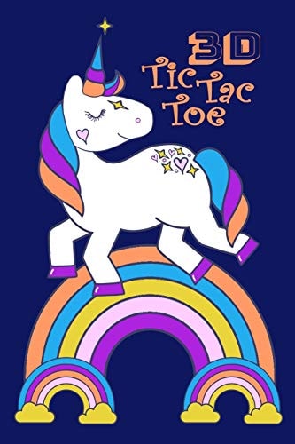 3D Tic Tac Toe Cute Unicorn And Rainbows Travel Size Strategic Activity Game Book For Short Or Long Road Trips. For Adults, and Boys Or Girls Ages 8 and Up