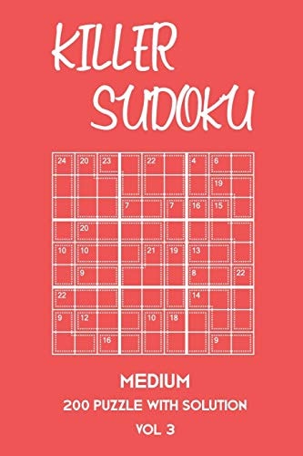 Killer Sudoku Medium 200 Puzzle With Solution Vol 3 9x9, Advanced Sumoku Puzzle Book, 2 Puzzles Per Page