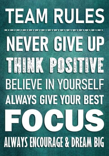 TEAM RULES - Never Give Up - Think Positive - Believe In Yourself - Always Give Your Best - Focus Always Encourage & Dream Big - Motivational Employee - Work Team Appreciation Gifts - Thank You Gift Office Staff