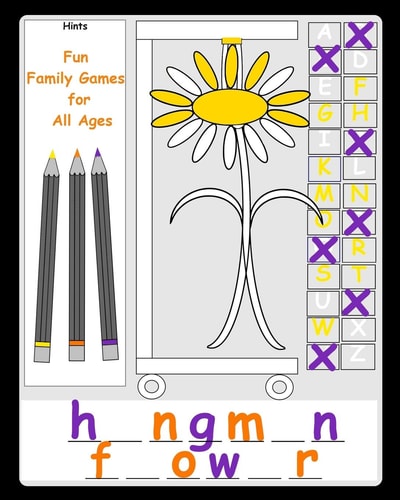 Fun Family Games for All Ages Hangman Alternative Hang a Flower a Pen and Paper Game Book for Kids & Adults Simple Fun Easy for Siblings Parents Elderly Seniors