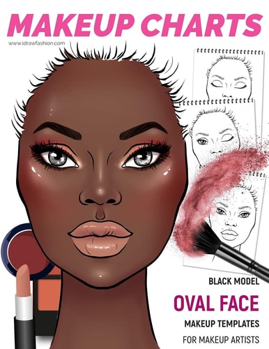 Makeup Charts - Face Charts for Makeup Artists Black Model - OVAL Face Shape