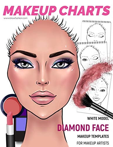 Makeup Charts - Face Charts for Makeup Artists White Model - Diamond Face Shape